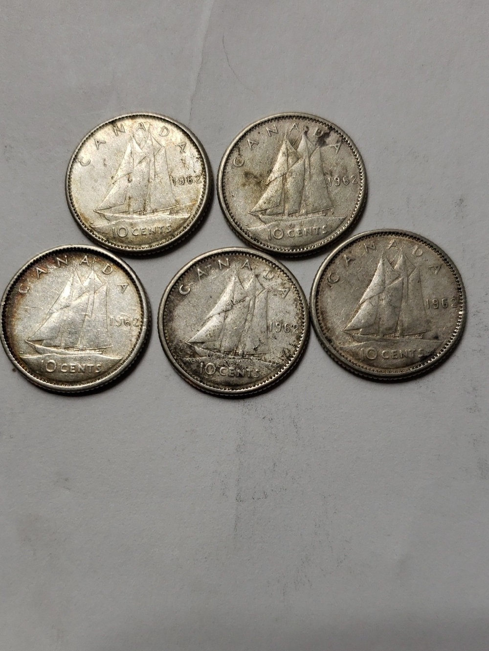 Canadian 1962 10 Cent Coins (Dime) - Set of 5